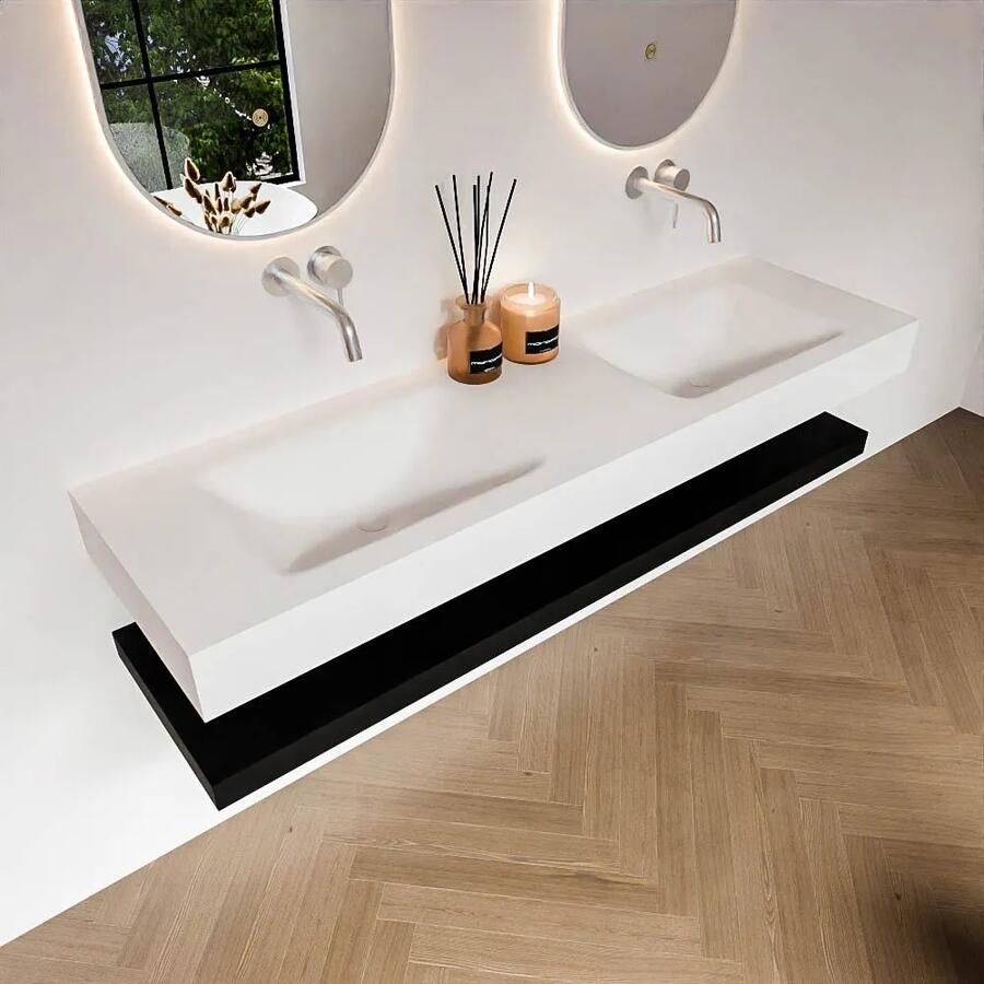 Zaro Alan badmeubel 160cm met planchet urban en vrijhangende wastafel cloud dubbel zonder kraangat talc