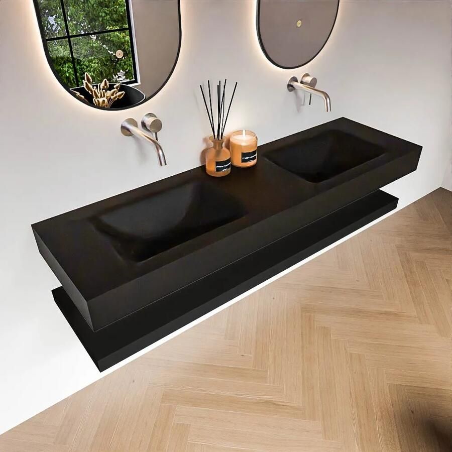 Zaro Alan badmeubel 160cm met planchet urban en vrijhangende wastafel cloud dubbel zonder kraangat urban