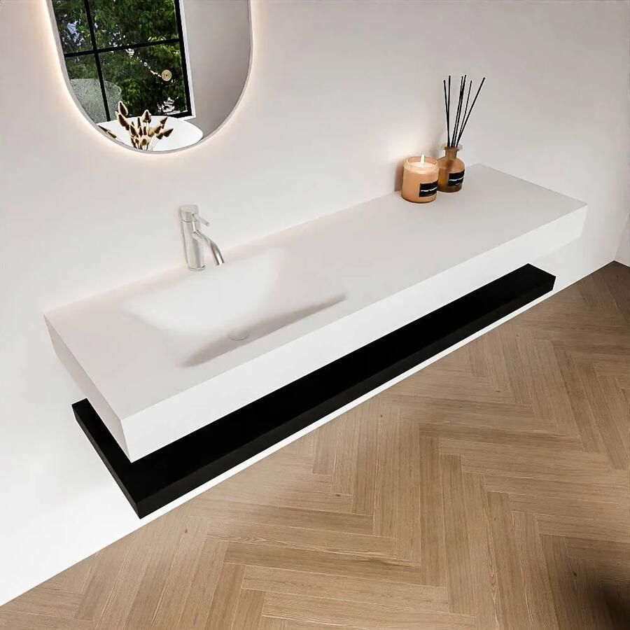 Zaro Alan badmeubel 160cm met planchet urban en vrijhangende wastafel cloud links 1 kraangat talc