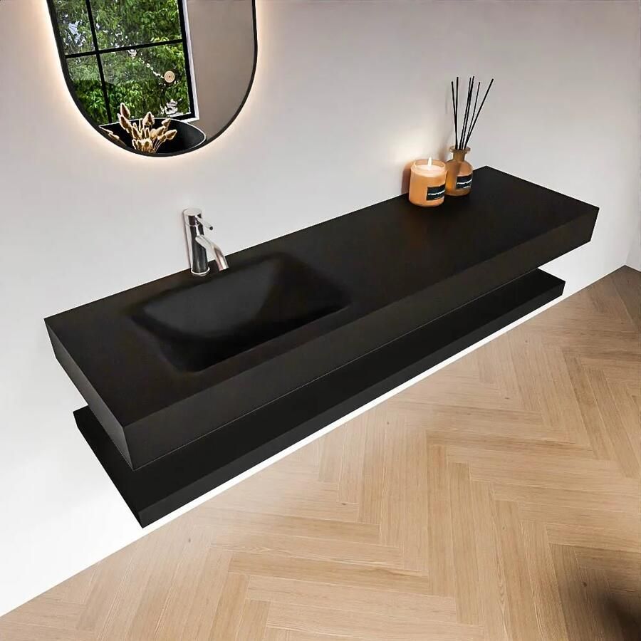 Zaro Alan badmeubel 160cm met planchet urban en vrijhangende wastafel cloud links 1 kraangat urban