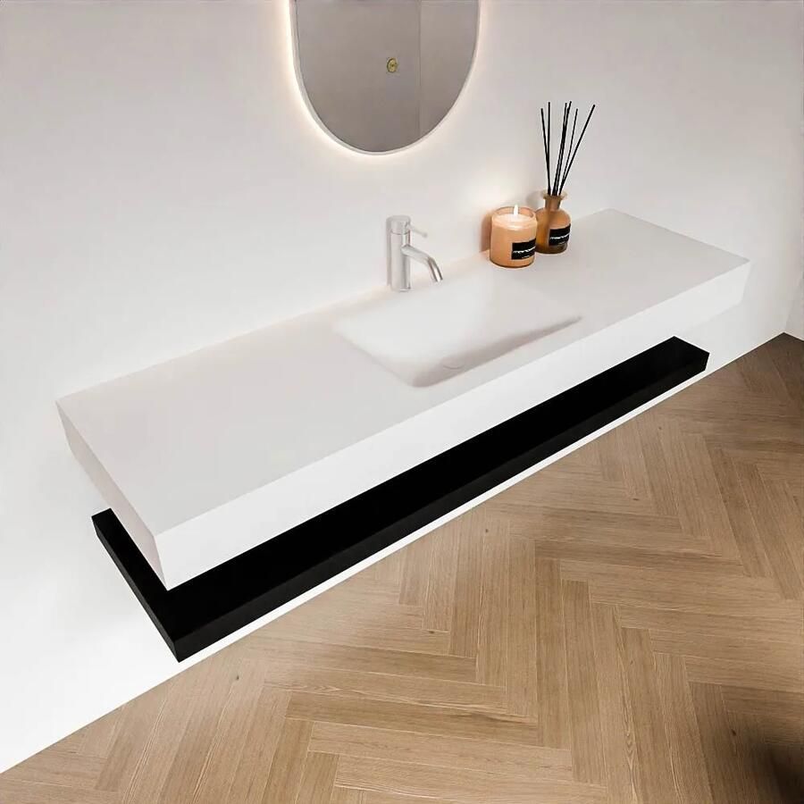 Zaro Alan badmeubel 160cm met planchet urban en vrijhangende wastafel cloud midden 1 kraangat talc