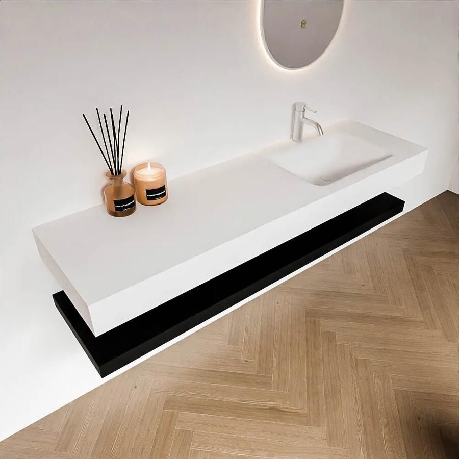 Zaro Alan badmeubel 160cm met planchet urban en vrijhangende wastafel cloud rechts 1 kraangat talc