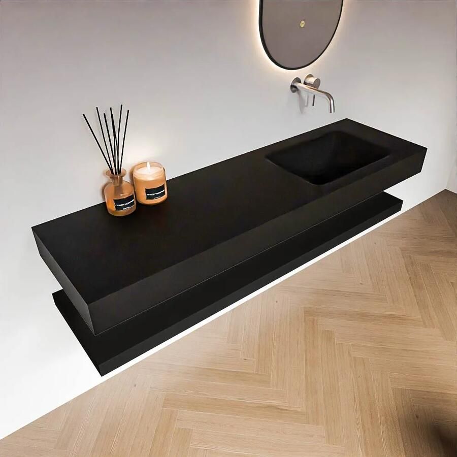 Zaro Alan badmeubel 160cm met planchet urban en vrijhangende wastafel cloud rechts zonder kraangat urban