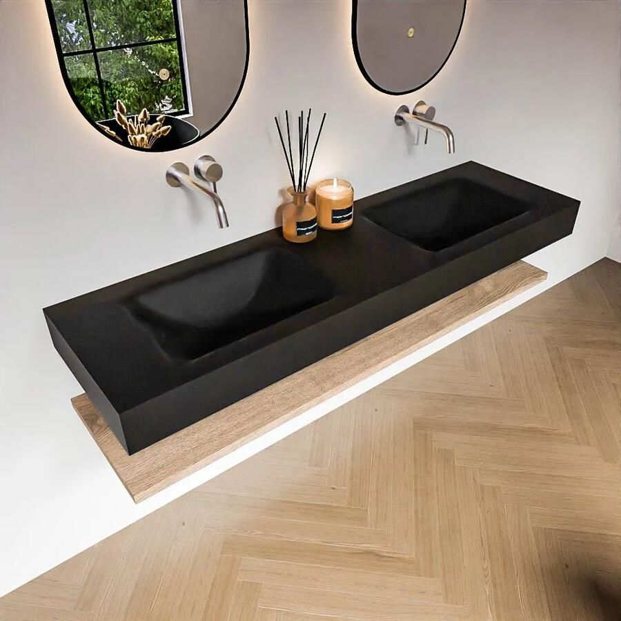 Zaro Alan badmeubel 160cm met planchet washed oak en vrijhangende wastafel cloud dubbel zonder kraangat urban