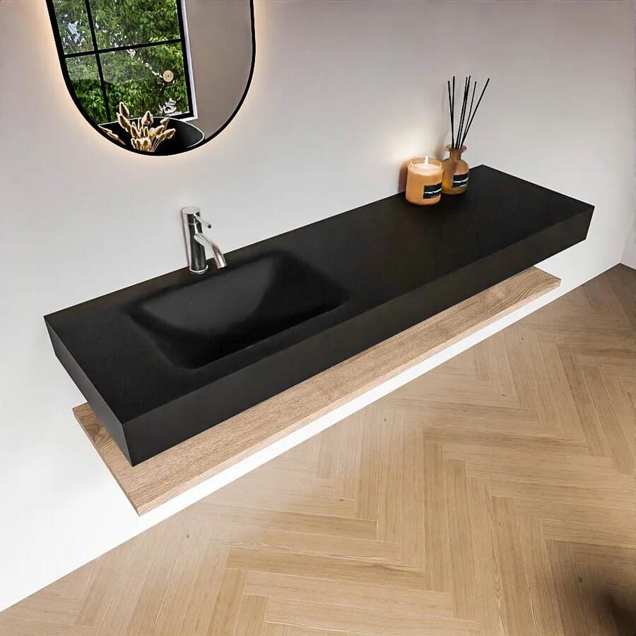 Zaro Alan badmeubel 160cm met planchet washed oak en vrijhangende wastafel cloud links 1 kraangat urban