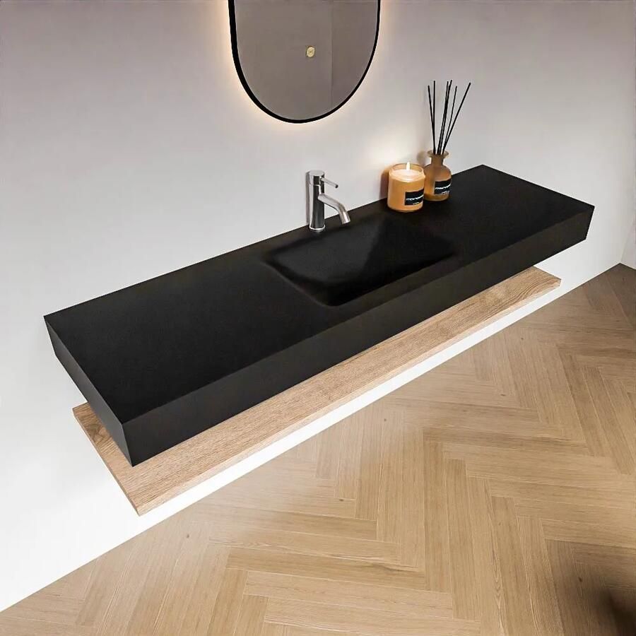 Zaro Alan badmeubel 160cm met planchet washed oak en vrijhangende wastafel cloud midden 1 kraangat urban