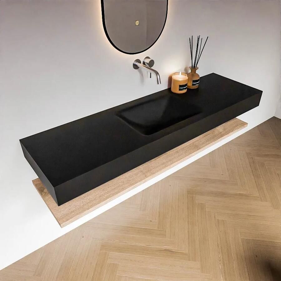 Zaro Alan badmeubel 160cm met planchet washed oak en vrijhangende wastafel cloud midden zonder kraangat urban