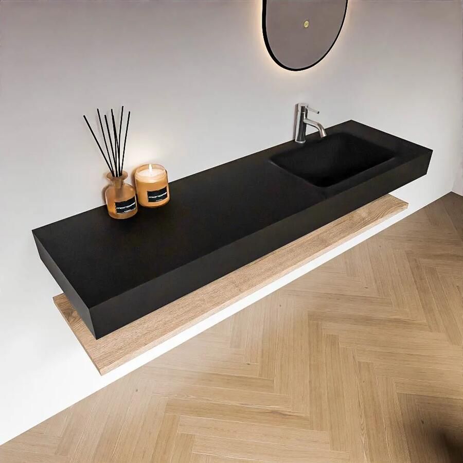 Zaro Alan badmeubel 160cm met planchet washed oak en vrijhangende wastafel cloud rechts 1 kraangat urban