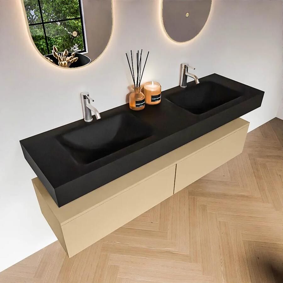 Zaro Alan badmeubel 160cm sand 2 lades met vrijhangende wastafel cloud dubbel 2 kraangaten urban