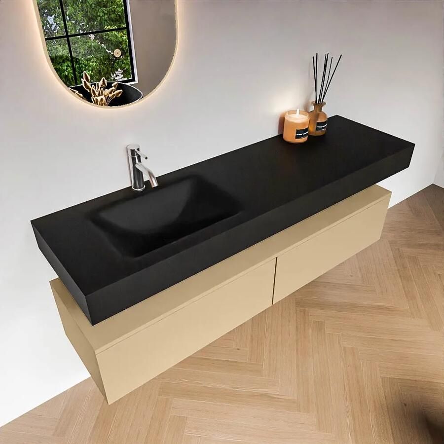 Zaro Alan badmeubel 160cm sand 2 lades met vrijhangende wastafel cloud links 1 kraangat urban