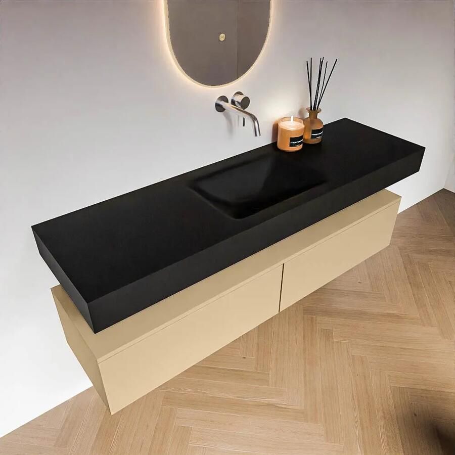 Zaro Alan badmeubel 160cm sand 2 lades met vrijhangende wastafel cloud midden zonder kraangat urban