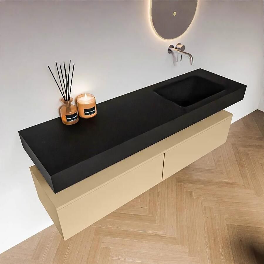 Zaro Alan badmeubel 160cm sand 2 lades met vrijhangende wastafel cloud rechts zonder kraangat urban