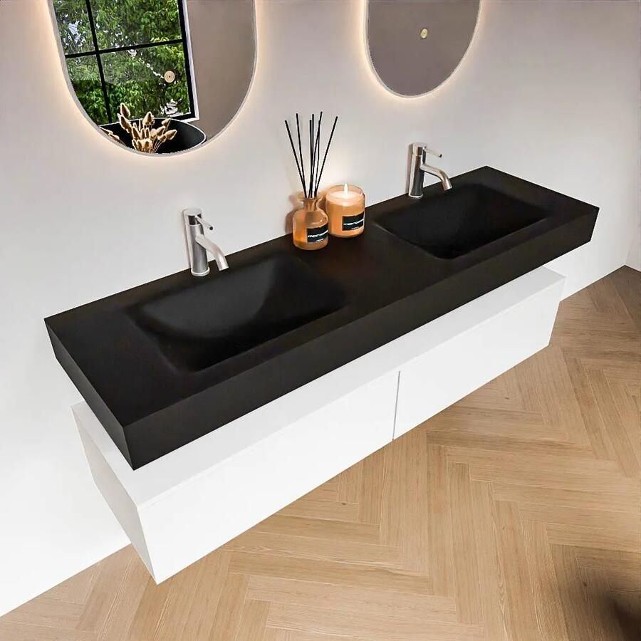 Zaro Alan badmeubel 160cm talc 2 lades met vrijhangende wastafel cloud dubbel 2 kraangaten urban