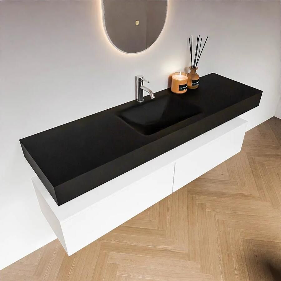 Zaro Alan badmeubel 160cm talc 2 lades met vrijhangende wastafel cloud midden 1 kraangat urban