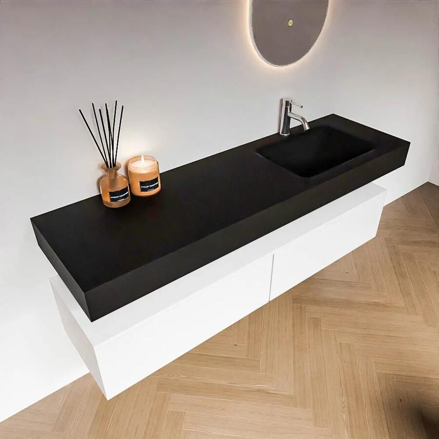 Zaro Alan badmeubel 160cm talc 2 lades met vrijhangende wastafel cloud rechts 1 kraangat urban