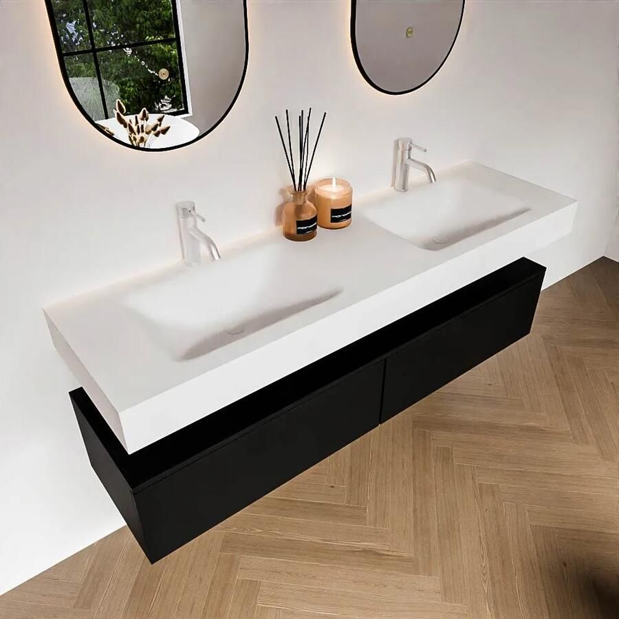 Zaro Alan badmeubel 160cm urban 2 lades met vrijhangende wastafel cloud dubbel 2 kraangaten talc