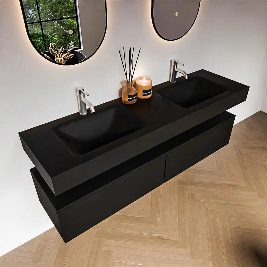 Zaro Alan badmeubel 160cm urban 2 lades met vrijhangende wastafel cloud dubbel 2 kraangaten urban