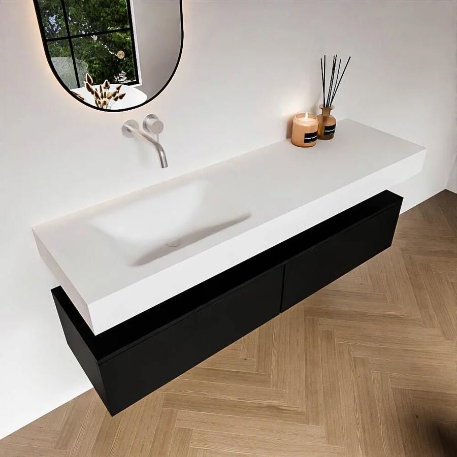 Zaro Alan badmeubel 160cm urban 2 lades met vrijhangende wastafel cloud links zonder kraangat talc