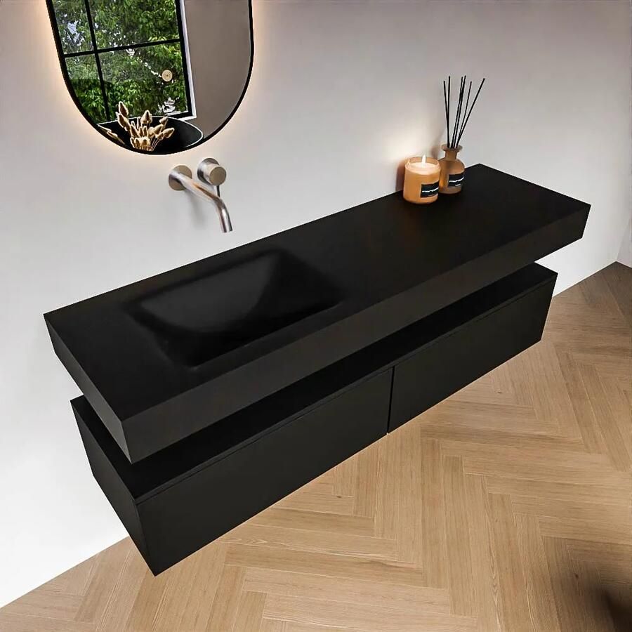 Zaro Alan badmeubel 160cm urban 2 lades met vrijhangende wastafel cloud links zonder kraangat urban