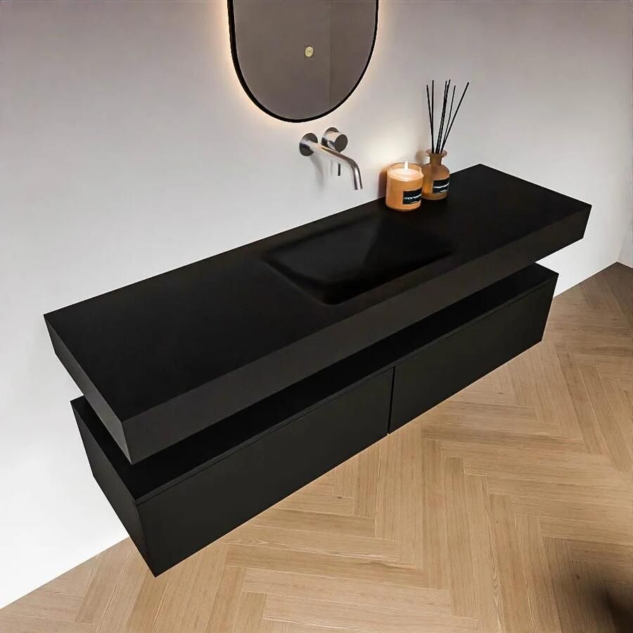 Zaro Alan badmeubel 160cm urban 2 lades met vrijhangende wastafel cloud midden zonder kraangat urban