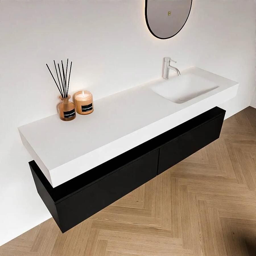 Zaro Alan badmeubel 160cm urban 2 lades met vrijhangende wastafel cloud rechts 1 kraangat talc