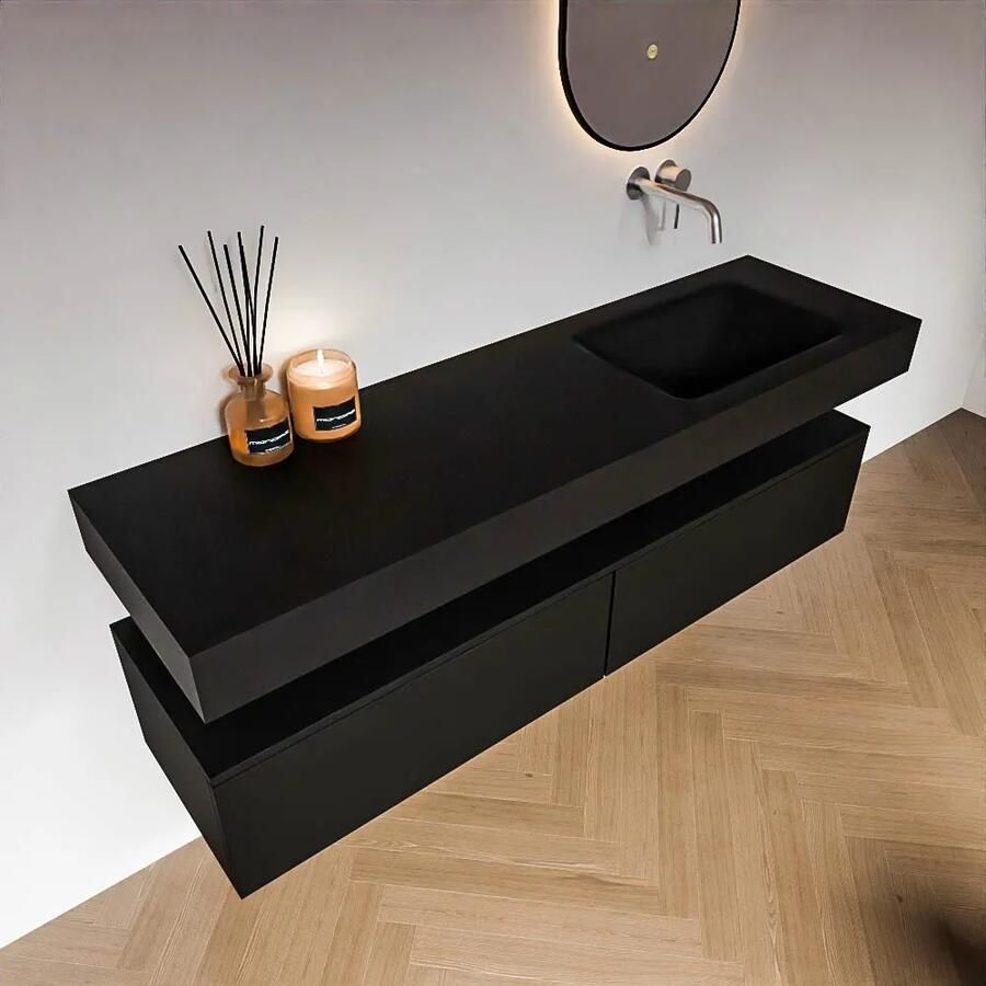 Zaro Alan badmeubel 160cm urban 2 lades met vrijhangende wastafel cloud rechts zonder kraangat urban