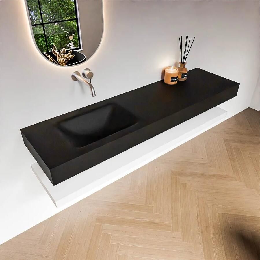 Zaro Alan badmeubel 170cm met planchet talc en vrijhangende wastafel cloud links zonder kraangat urban