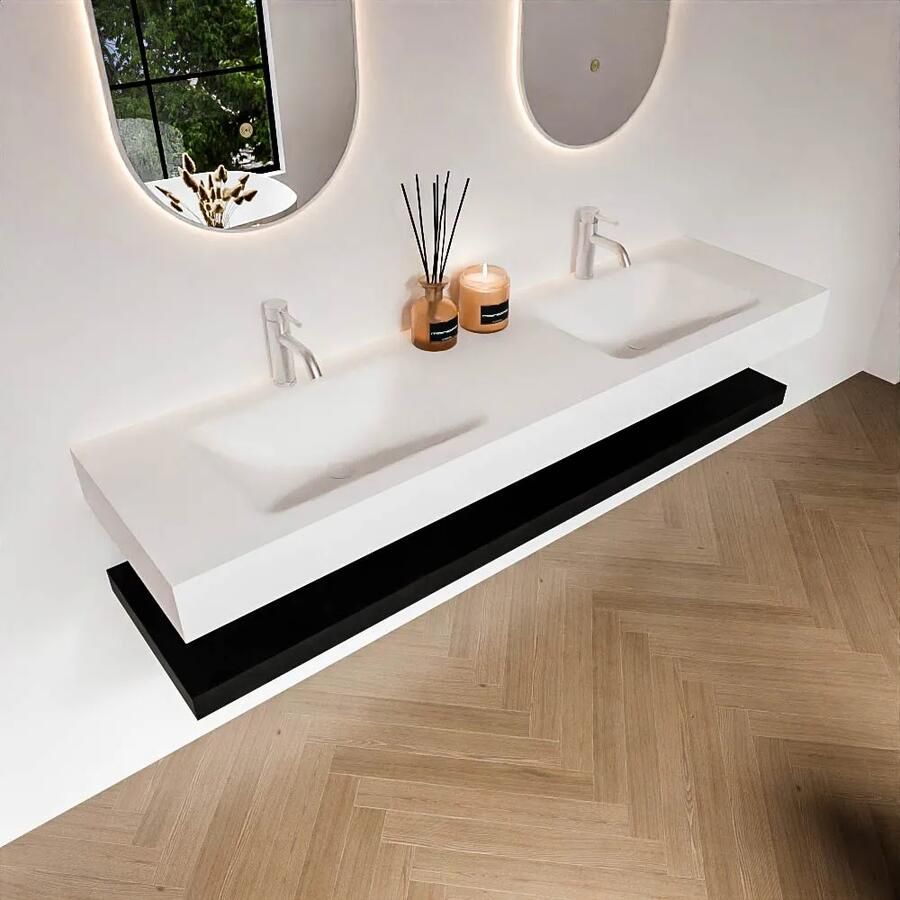 Zaro Alan badmeubel 170cm met planchet urban en vrijhangende wastafel cloud dubbel 2 kraangaten talc