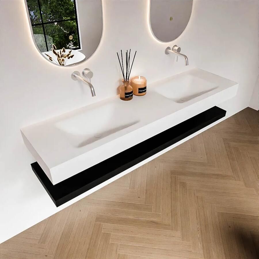 Zaro Alan badmeubel 170cm met planchet urban en vrijhangende wastafel cloud dubbel zonder kraangat talc