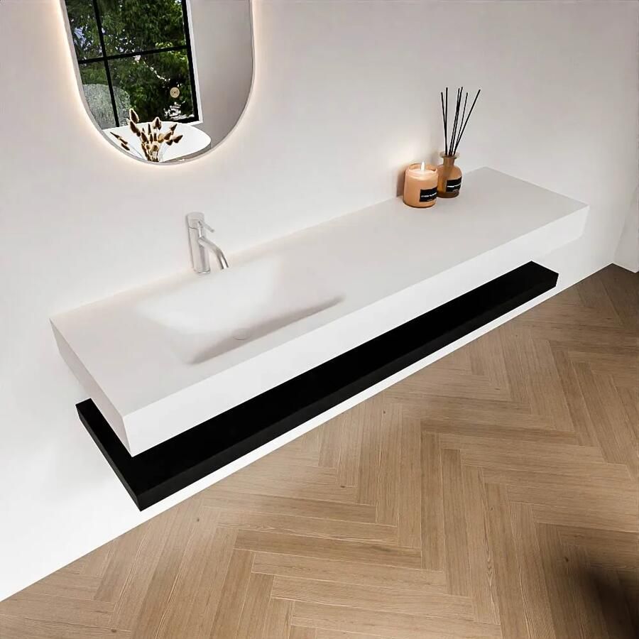 Zaro Alan badmeubel 170cm met planchet urban en vrijhangende wastafel cloud links 1 kraangat talc