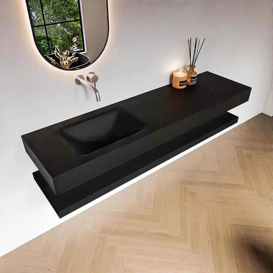 Zaro Alan badmeubel 170cm met planchet urban en vrijhangende wastafel cloud links zonder kraangat urban