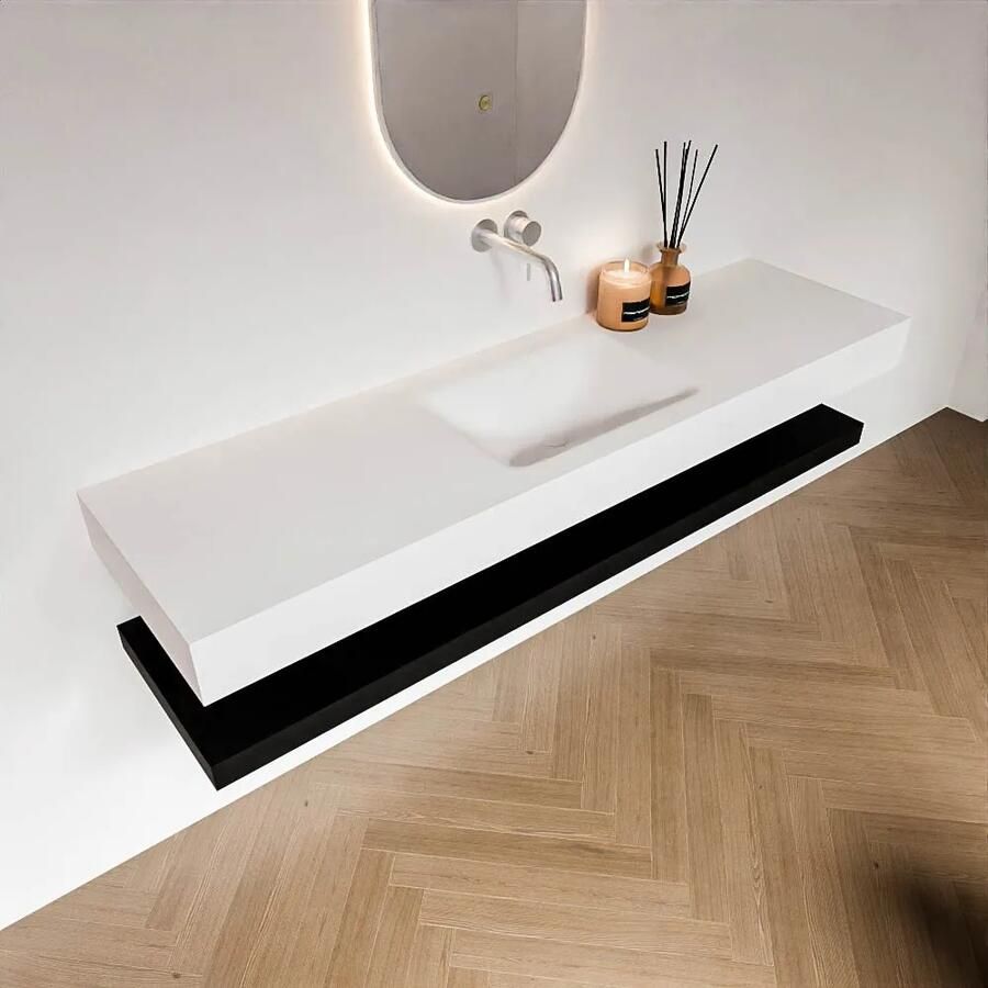 Zaro Alan badmeubel 170cm met planchet urban en vrijhangende wastafel cloud midden zonder kraangat talc