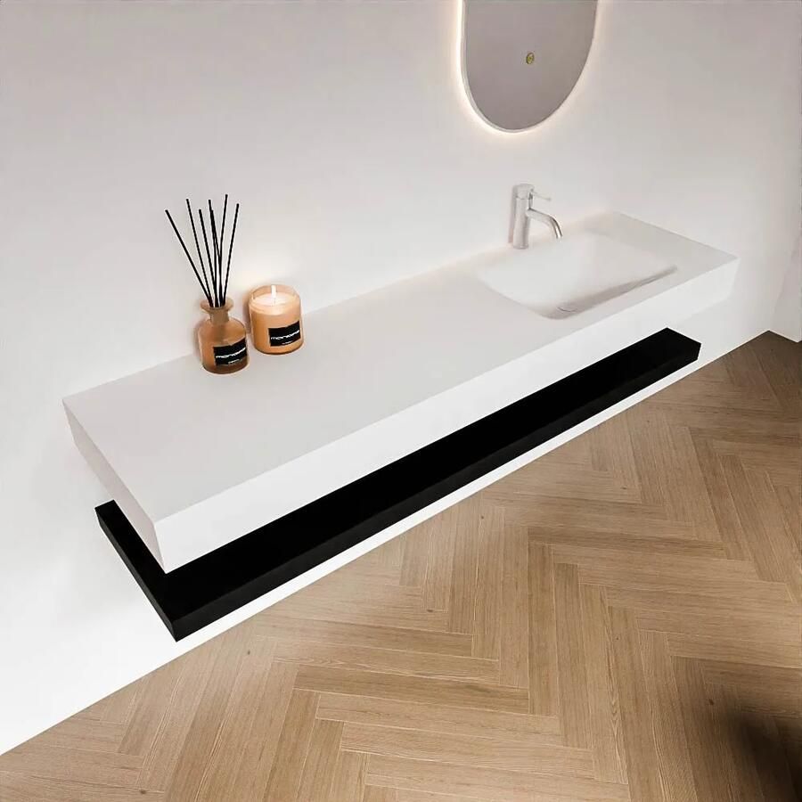 Zaro Alan badmeubel 170cm met planchet urban en vrijhangende wastafel cloud rechts 1 kraangat talc