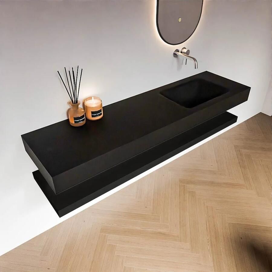 Zaro Alan badmeubel 170cm met planchet urban en vrijhangende wastafel cloud rechts zonder kraangat urban