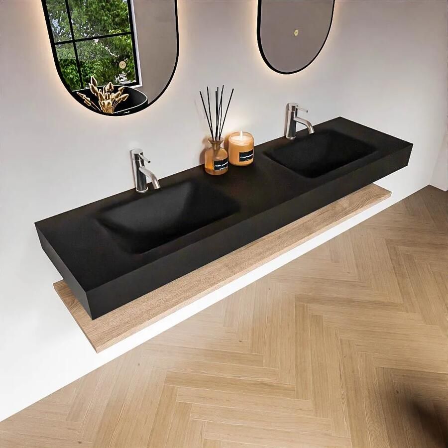 Zaro Alan badmeubel 170cm met planchet washed oak en vrijhangende wastafel cloud dubbel 2 kraangaten urban