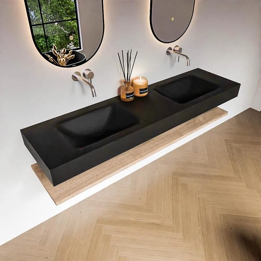 Zaro Alan badmeubel 170cm met planchet washed oak en vrijhangende wastafel cloud dubbel zonder kraangat urban