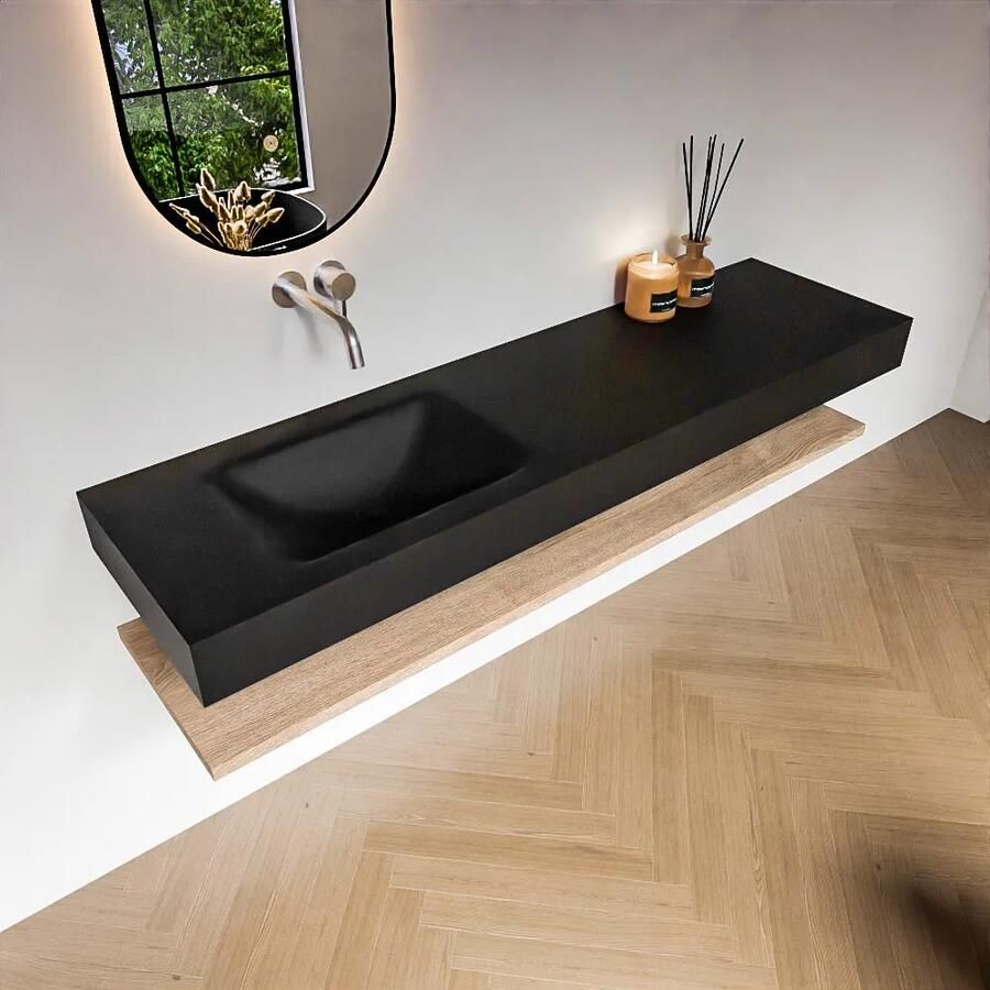 Zaro Alan badmeubel 170cm met planchet washed oak en vrijhangende wastafel cloud links zonder kraangat urban