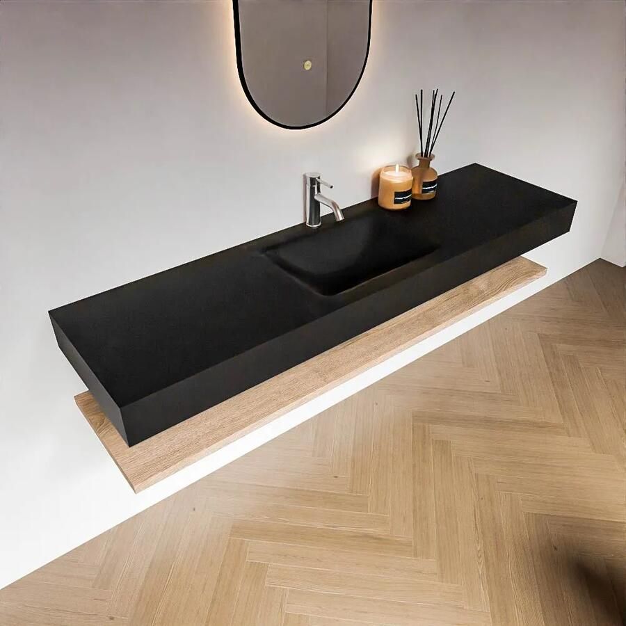 Zaro Alan badmeubel 170cm met planchet washed oak en vrijhangende wastafel cloud midden 1 kraangat urban