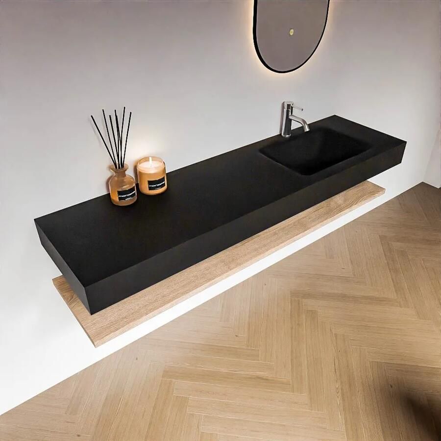 Zaro Alan badmeubel 170cm met planchet washed oak en vrijhangende wastafel cloud rechts 1 kraangat urban