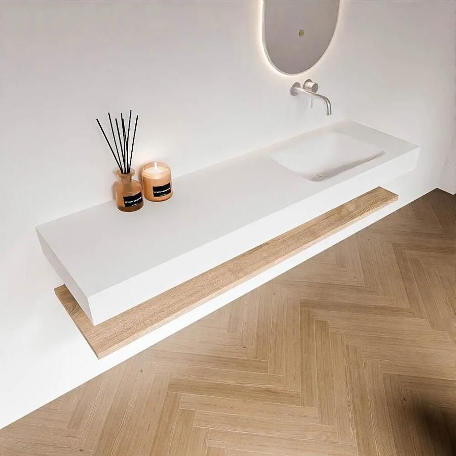 Zaro Alan badmeubel 170cm met planchet washed oak en vrijhangende wastafel cloud rechts zonder kraangat talc