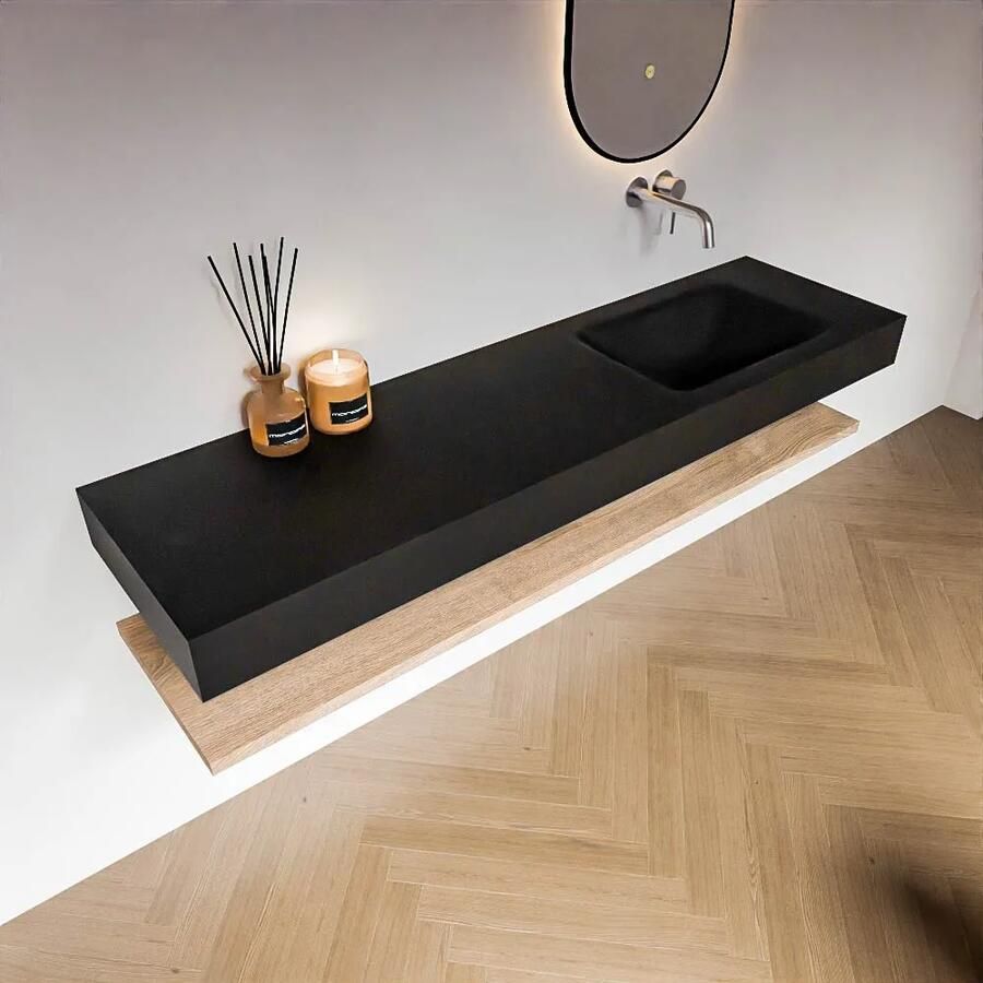 Zaro Alan badmeubel 170cm met planchet washed oak en vrijhangende wastafel cloud rechts zonder kraangat urban