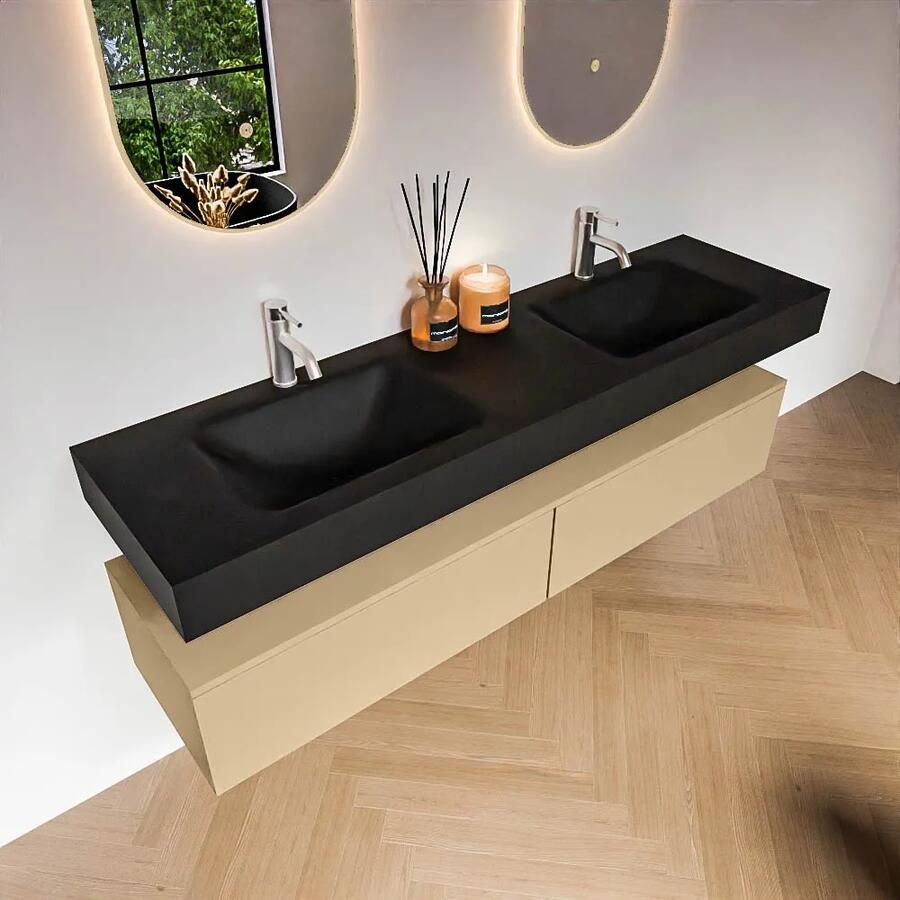 Zaro Alan badmeubel 170cm sand 2 lades met vrijhangende wastafel cloud dubbel 2 kraangaten urban