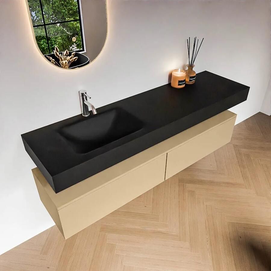 Zaro Alan badmeubel 170cm sand 2 lades met vrijhangende wastafel cloud links 1 kraangat urban