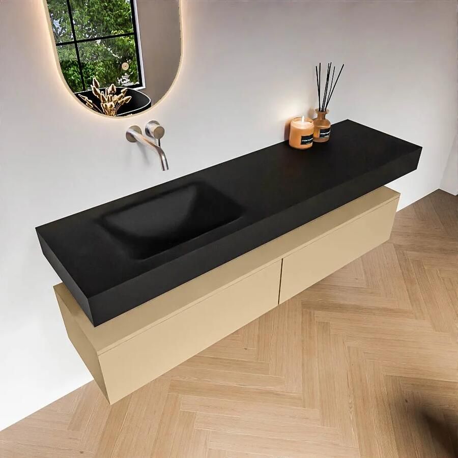 Zaro Alan badmeubel 170cm sand 2 lades met vrijhangende wastafel cloud links zonder kraangat urban