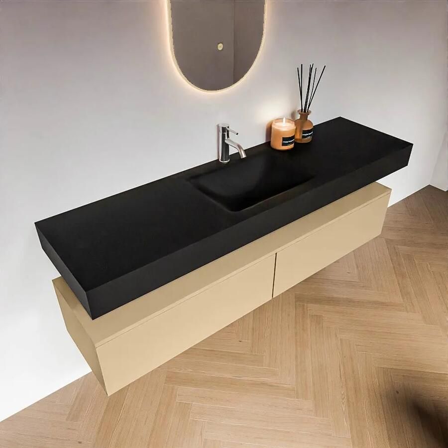 Zaro Alan badmeubel 170cm sand 2 lades met vrijhangende wastafel cloud midden 1 kraangat urban