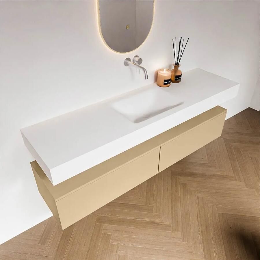 Zaro Alan badmeubel 170cm sand 2 lades met vrijhangende wastafel cloud midden zonder kraangat talc