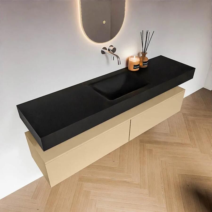 Zaro Alan badmeubel 170cm sand 2 lades met vrijhangende wastafel cloud midden zonder kraangat urban