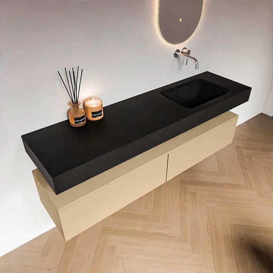 Zaro Alan badmeubel 170cm sand 2 lades met vrijhangende wastafel cloud rechts zonder kraangat urban