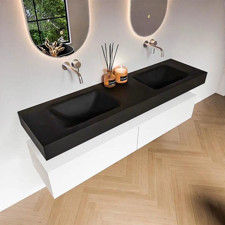 Zaro Alan badmeubel 170cm talc 2 lades met vrijhangende wastafel cloud dubbel zonder kraangat urban