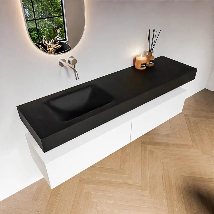 Zaro Alan badmeubel 170cm talc 2 lades met vrijhangende wastafel cloud links zonder kraangat urban